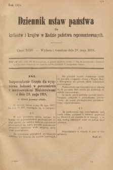 Dziennik Ustaw Państwa dla Królestw i Krajów w Radzie Państwa Reprezentowanych. 1918, nr 94