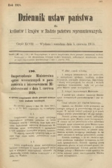 Dziennik Ustaw Państwa dla Królestw i Krajów w Radzie Państwa Reprezentowanych. 1918, nr 97