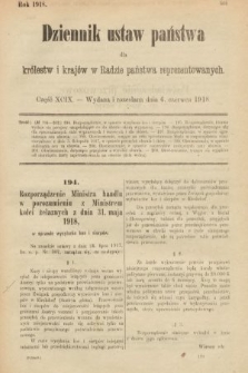 Dziennik Ustaw Państwa dla Królestw i Krajów w Radzie Państwa Reprezentowanych. 1918, nr 99