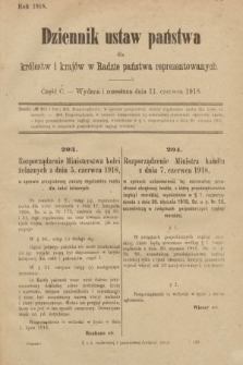 Dziennik Ustaw Państwa dla Królestw i Krajów w Radzie Państwa Reprezentowanych. 1918, nr 100