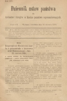 Dziennik Ustaw Państwa dla Królestw i Krajów w Radzie Państwa Reprezentowanych. 1918, nr 102