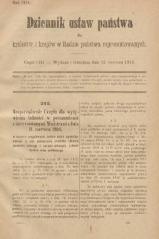 Dziennik Ustaw Państwa dla Królestw i Krajów w Radzie Państwa Reprezentowanych. 1918, nr 103