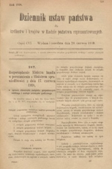 Dziennik Ustaw Państwa dla Królestw i Krajów w Radzie Państwa Reprezentowanych. 1918, nr 106