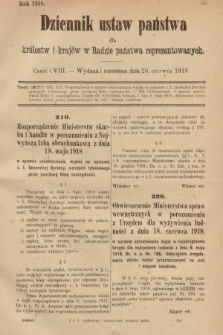 Dziennik Ustaw Państwa dla Królestw i Krajów w Radzie Państwa Reprezentowanych. 1918, nr 108