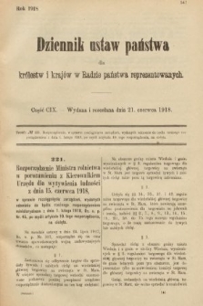 Dziennik Ustaw Państwa dla Królestw i Krajów w Radzie Państwa Reprezentowanych. 1918, nr 109