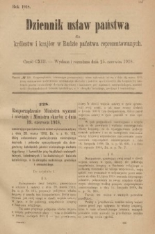Dziennik Ustaw Państwa dla Królestw i Krajów w Radzie Państwa Reprezentowanych. 1918, nr 113