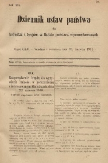 Dziennik Ustaw Państwa dla Królestw i Krajów w Radzie Państwa Reprezentowanych. 1918, nr 115