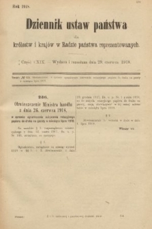 Dziennik Ustaw Państwa dla Królestw i Krajów w Radzie Państwa Reprezentowanych. 1918, nr 119