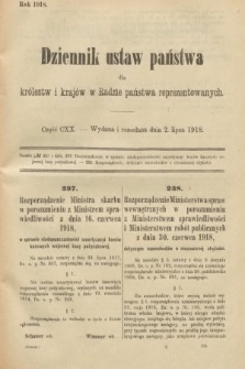 Dziennik Ustaw Państwa dla Królestw i Krajów w Radzie Państwa Reprezentowanych. 1918, nr 120