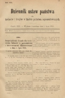 Dziennik Ustaw Państwa dla Królestw i Krajów w Radzie Państwa Reprezentowanych. 1918, nr 121