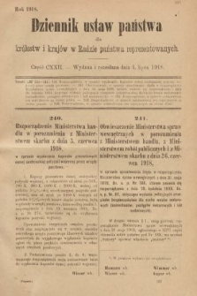 Dziennik Ustaw Państwa dla Królestw i Krajów w Radzie Państwa Reprezentowanych. 1918, nr 122