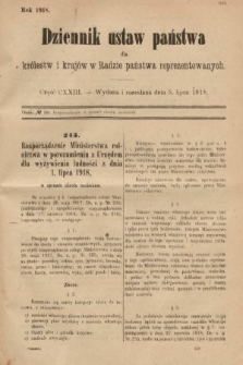 Dziennik Ustaw Państwa dla Królestw i Krajów w Radzie Państwa Reprezentowanych. 1918, nr 123
