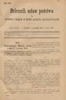 Dziennik Ustaw Państwa dla Królestw i Krajów w Radzie Państwa Reprezentowanych. 1918, nr 125