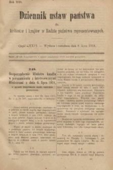 Dziennik Ustaw Państwa dla Królestw i Krajów w Radzie Państwa Reprezentowanych. 1918, nr 126