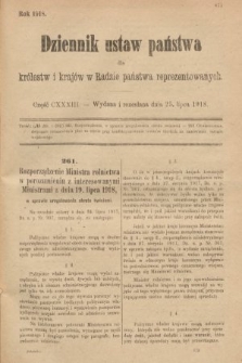 Dziennik Ustaw Państwa dla Królestw i Krajów w Radzie Państwa Reprezentowanych. 1918, nr 133