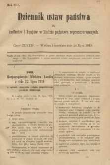 Dziennik Ustaw Państwa dla Królestw i Krajów w Radzie Państwa Reprezentowanych. 1918, nr 134