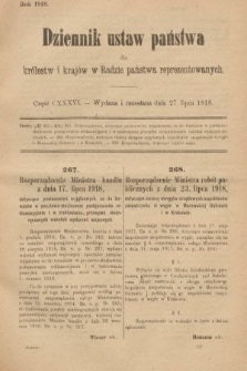 Dziennik Ustaw Państwa dla Królestw i Krajów w Radzie Państwa Reprezentowanych. 1918, nr 136