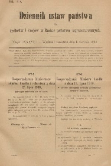Dziennik Ustaw Państwa dla Królestw i Krajów w Radzie Państwa Reprezentowanych. 1918, nr 138