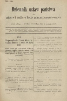 Dziennik Ustaw Państwa dla Królestw i Krajów w Radzie Państwa Reprezentowanych. 1918, nr 141