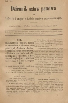 Dziennik Ustaw Państwa dla Królestw i Krajów w Radzie Państwa Reprezentowanych. 1918, nr 143