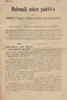 Dziennik Ustaw Państwa dla Królestw i Krajów w Radzie Państwa Reprezentowanych. 1918, nr 144