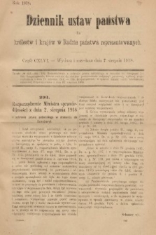 Dziennik Ustaw Państwa dla Królestw i Krajów w Radzie Państwa Reprezentowanych. 1918, nr 146