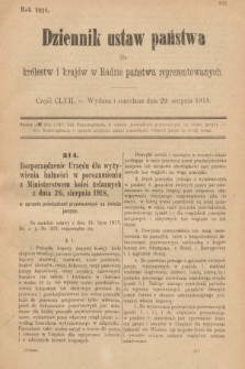 Dziennik Ustaw Państwa dla Królestw i Krajów w Radzie Państwa Reprezentowanych. 1918, nr 157