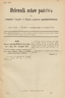 Dziennik Ustaw Państwa dla Królestw i Krajów w Radzie Państwa Reprezentowanych. 1918, nr 159