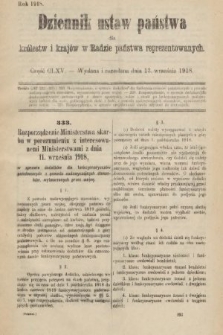 Dziennik Ustaw Państwa dla Królestw i Krajów w Radzie Państwa Reprezentowanych. 1918, nr 165