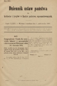 Dziennik Ustaw Państwa dla Królestw i Krajów w Radzie Państwa Reprezentowanych. 1918, nr 172