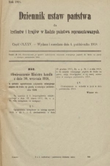 Dziennik Ustaw Państwa dla Królestw i Krajów w Radzie Państwa Reprezentowanych. 1918, nr 175