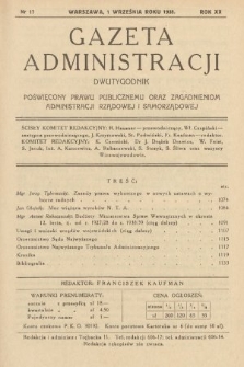 Gazeta Administracji : dwutygodnik poświęcony prawu publicznemu oraz zagadnieniom administracji rządowej i samorządowej. 1938, nr 17