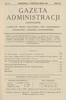 Gazeta Administracji : dwutygodnik poświęcony prawu publicznemu oraz zagadnieniom administracji rządowej i samorządowej. 1938, nr 18