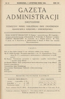Gazeta Administracji : dwutygodnik poświęcony prawu publicznemu oraz zagadnieniom administracji rządowej i samorządowej. 1938, nr 21