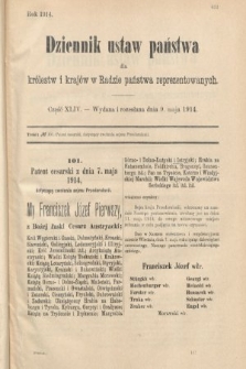 Dziennik Ustaw Państwa dla Królestw i Krajów w Radzie Państwa Reprezentowanych. 1914, nr 44