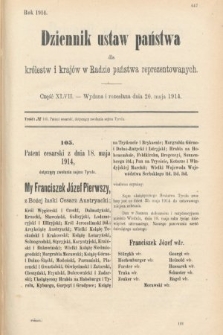 Dziennik Ustaw Państwa dla Królestw i Krajów w Radzie Państwa Reprezentowanych. 1914, nr 47