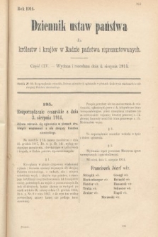 Dziennik Ustaw Państwa dla Królestw i Krajów w Radzie Państwa Reprezentowanych. 1914, nr 104