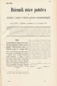 Dziennik Ustaw Państwa dla Królestw i Krajów w Radzie Państwa Reprezentowanych. 1914, nr 121