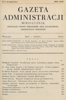 Gazeta Administracji : miesięcznik poświęcony prawu publicznemu oraz zagadnieniom administracji publicznej. 1946, nr 7-8
