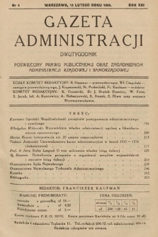 Gazeta Administracji : dwutygodnik poświęcony prawu publicznemu oraz zagadnieniom administracji rządowej i samorządowej. 1939, nr 4
