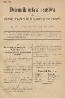 Dziennik Ustaw Państwa dla Królestw i Krajów w Radzie Państwa Reprezentowanych. 1916, nr 4