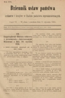 Dziennik Ustaw Państwa dla Królestw i Krajów w Radzie Państwa Reprezentowanych. 1916, nr 6