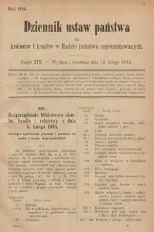 Dziennik Ustaw Państwa dla Królestw i Krajów w Radzie Państwa Reprezentowanych. 1916, nr 19