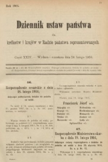 Dziennik Ustaw Państwa dla Królestw i Krajów w Radzie Państwa Reprezentowanych. 1916, nr 24