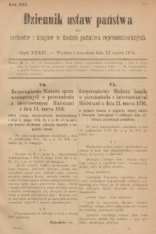 Dziennik Ustaw Państwa dla Królestw i Krajów w Radzie Państwa Reprezentowanych. 1916, nr 39