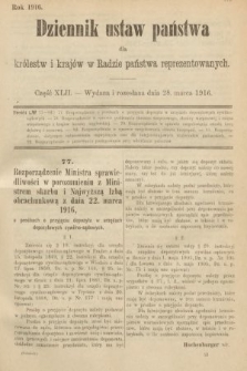 Dziennik Ustaw Państwa dla Królestw i Krajów w Radzie Państwa Reprezentowanych. 1916, nr 42
