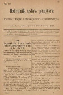 Dziennik Ustaw Państwa dla Królestw i Krajów w Radzie Państwa Reprezentowanych. 1916, nr 52