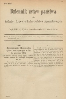 Dziennik Ustaw Państwa dla Królestw i Krajów w Radzie Państwa Reprezentowanych. 1916, nr 53