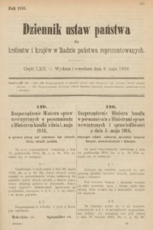 Dziennik Ustaw Państwa dla Królestw i Krajów w Radzie Państwa Reprezentowanych. 1916, nr 62