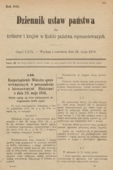 Dziennik Ustaw Państwa dla Królestw i Krajów w Radzie Państwa Reprezentowanych. 1916, nr 69